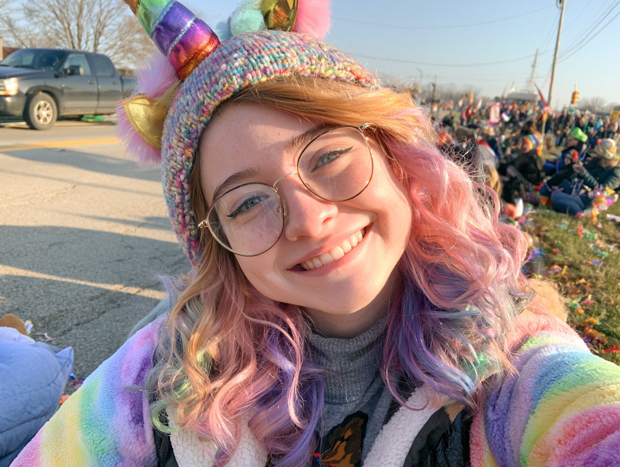 Krewe of Unicorns members celebrating joyfully together at a parade
